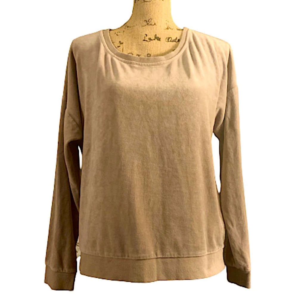 NY&CO Women’s Small Oversized Tan Velour Drop Shoulder Crewneck Sweater